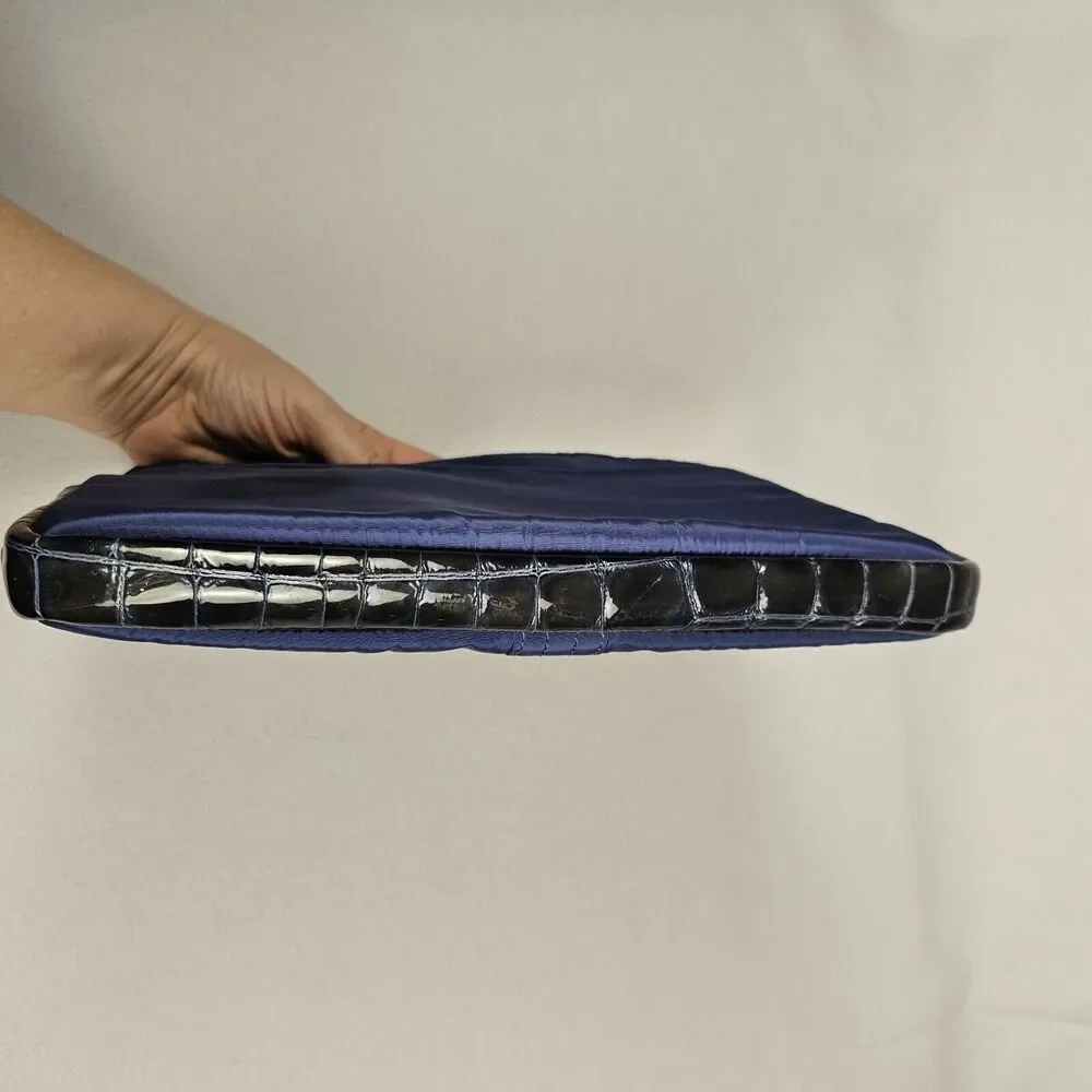 Brighton Nylon Leather Cosmetic Travel Case Clutch Pouch Bag Navy Silver Luxury